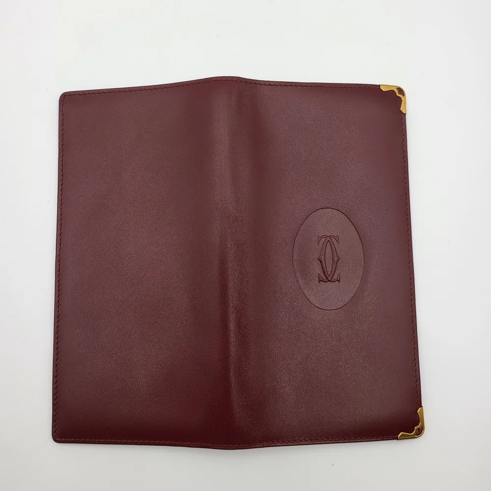 CARTIER Mastline Bordeaux Leather Bill Holder Long Bifold Wallet, Authentic